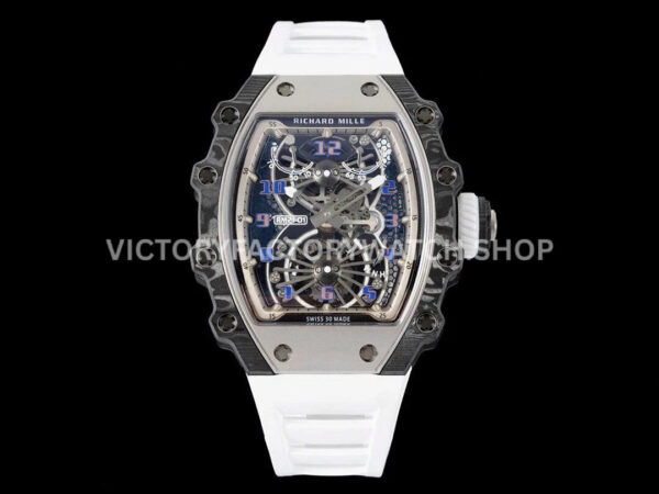 RM Factory Richard Mille RM 21-01 43mm titanium carbon fiber white rubber strap Arabic numerals skeletonized white dial