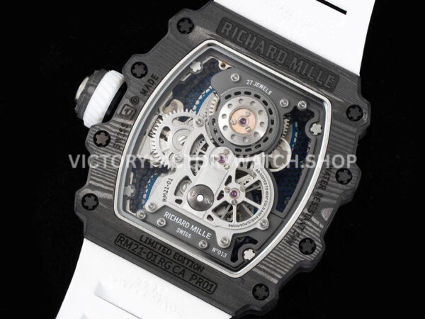 RM Factory Richard Mille RM 21-01 43mm Titanium Carbon Fiber White Rubber Strap Arabic numerals Skeletonized White Dial