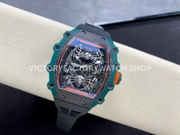 RM Factory Richard Mille RM 21-02 Tourbillon 43mm Carbon Fiber Rubber Strap (4) RM Factory Richard Mille RM 21-02 Tourbillon 43mm Carbon Fiber Rubber Strap Arabic numerals Skeletonized Black Dial