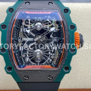 RM Factory Richard Mille RM 21-02 Tourbillon 43mm carbon fiber rubber strap Arabic numerals skeletonized black dial