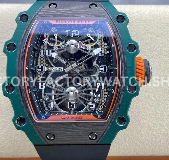 RM Factory Richard Mille RM 21-02 Tourbillon 43mm Carbon Fiber Rubber Strap (5) RM Factory Richard Mille RM 21-02 Tourbillon 43mm carbon fiber rubber strap Arabic numerals skeletonized black dial