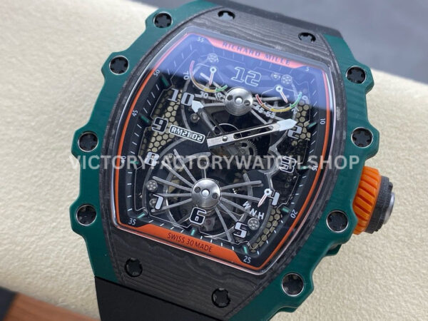 RM Factory Richard Mille RM 21-02 Tourbillon 43mm Carbon Fiber Rubber Strap (8) RM Factory Richard Mille RM 21-02 Tourbillon 43mm Carbon Fiber Rubber Strap Arabic numerals Skeletonized Black Dial