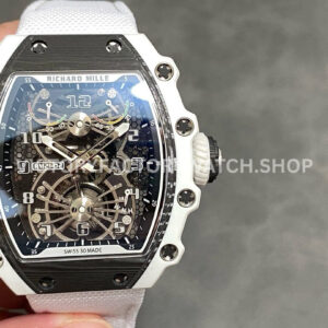 RM Factory Richard Mille RM 21-02 Tourbillon 43mm white ceramics canvas strap Arabic numerals skeletonized black dial