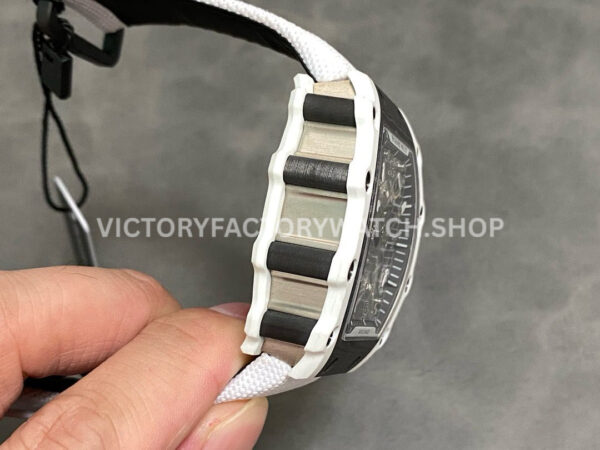 RM Factory Richard Mille RM 21-02 Tourbillon 43mm White Ceramics Canvas Strap Arabic numerals Skeletonized Black Dial