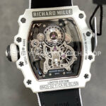 RM Factory Richard Mille RM 21-02 Tourbillon 43mm White Ceramics Canvas Strap Arabic numerals Skeletonized Black Dial