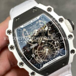 RM Factory Richard Mille RM 21-02 Tourbillon 43mm White Ceramics Canvas Strap Arabic numerals Skeletonized Black Dial