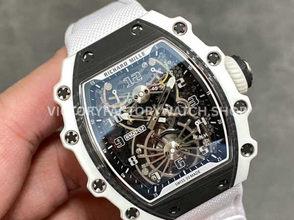 RM Factory Richard Mille RM 21-02 Tourbillon 43mm White Ceramics Canvas Strap Arabic numerals Skeletonized Black Dial