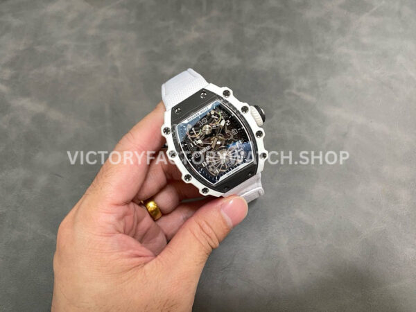 RM Factory Richard Mille RM 21-02 Tourbillon 43mm White Ceramics Canvas Strap Arabic numerals Skeletonized Black Dial