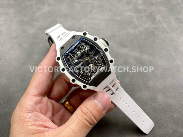 RM Factory Richard Mille RM 21-02 Tourbillon 43mm White Ceramics Whi (3) RM Factory Richard Mille RM 21-02 Tourbillon 43mm White Ceramics White Rubber Strap Arabic numerals Skeletonized Black Dial