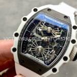 RM Factory Richard Mille RM 21-02 Tourbillon 43mm White Ceramics Whi (5) RM Factory Richard Mille RM 21-02 Tourbillon 43mm White Ceramics White Rubber Strap Arabic numerals Skeletonized Black Dial