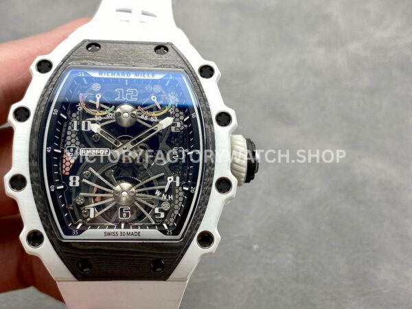 RM Factory Richard Mille RM 21-02 Tourbillon 43mm White Ceramics Whi (9) RM Factory Richard Mille RM 21-02 Tourbillon 43mm white ceramics white rubber strap Arabic numerals skeletonized black dial