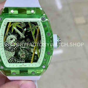 RM Factory Richard Mille RM 26-01 green synthetic crystal white rubber strap panda skeletonized white dial