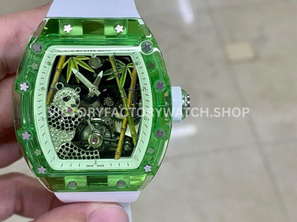 RM Factory Richard Mille RM 26-01 green synthetic crystal white rubber strap panda skeletonized white dial