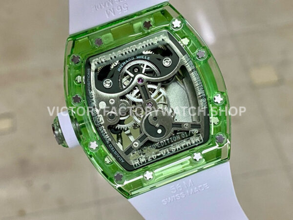 RM Factory Richard Mille RM 26-01 44mm Green Synthetic Crystal White Rubber Strap Panda Skeletonized White Dial