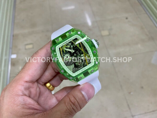 RM Factory Richard Mille RM 26-01 44mm Green Synthetic Crystal White Rubber Strap Panda Skeletonized White Dial