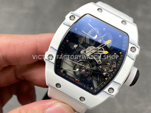 RM Factory Richard Mille RM 27-02 43mm White Carbon Fiber White Canvas Strap Tourbillon Skeletonized Dial