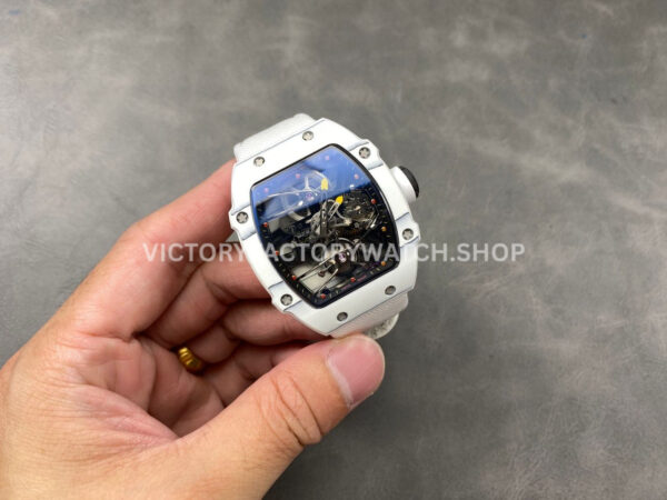 RM Factory Richard Mille RM 27-02 43mm White Carbon Fiber White Canvas Strap Tourbillon Skeletonized Dial