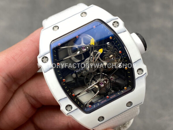 RM Factory Richard Mille RM 27-02 43mm White Carbon Fiber White Canvas Strap Tourbillon Skeletonized Dial