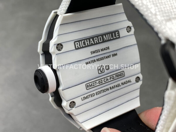 RM Factory Richard Mille RM 27-02 43mm White Carbon Fiber White Canvas Strap Tourbillon Skeletonized Dial