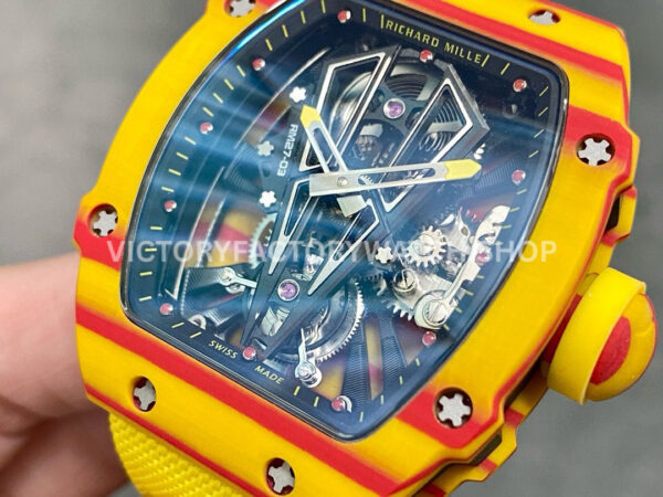 RM Factory Richard Mille RM 27-03 Rafael Nadal Tourbillon 47.77mm Yellow Carbon Fiber Textile Strap Skeletonized Dial