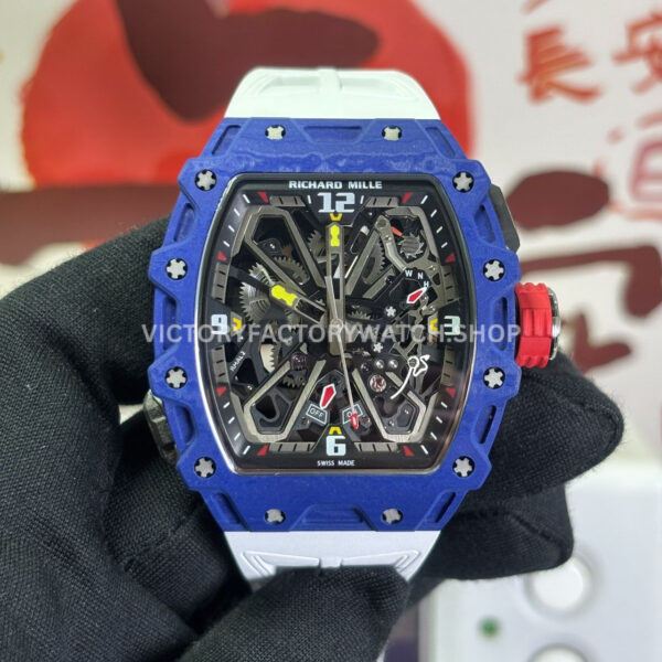 RM Factory Richard Mille RM 35-03 43mm Blue Carbon White Rubber Strap Black Skeletonized Dial (9) RM Factory Richard Mille RM 35-03 blue carbon fiber white rubber strap black skeletonized dial