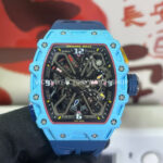 RM Factory Richard Mille RM 35-03 43mm Fiber Light Carbon Blue Rubber Strap Black Skeletonized ( RM Factory Richard Mille RM 35-03 light carbon fiber blue rubber strap black skeletonized dial