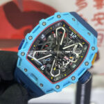 RM Factory Richard Mille RM 35-03 43mm Fiber Light Carbon Blue Rubber Strap Black Skeletonized ( (4) RM Factory Richard Mille RM 35-03 43mm Fiber Light Carbon Blue Rubber Strap Black Skeletonized Dial