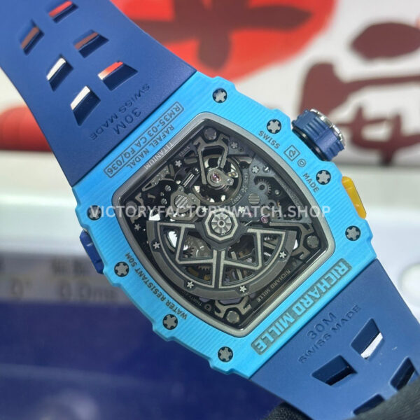 RM Factory Richard Mille RM 35-03 43mm Fiber Light Carbon Blue Rubber Strap Black Skeletonized ( (5) RM Factory Richard Mille RM 35-03 43mm Fiber Light Carbon Blue Rubber Strap Black Skeletonized Dial