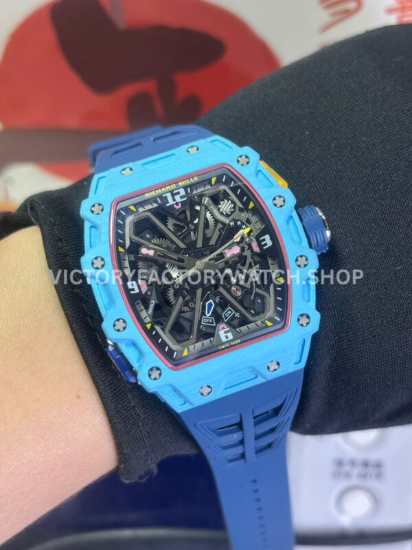 RM Factory Richard Mille RM 35-03 43mm Fiber Light Carbon Blue Rubber Strap Black Skeletonized ( (8) RM Factory Richard Mille RM 35-03 43mm Fiber Light Carbon Blue Rubber Strap Black Skeletonized Dial