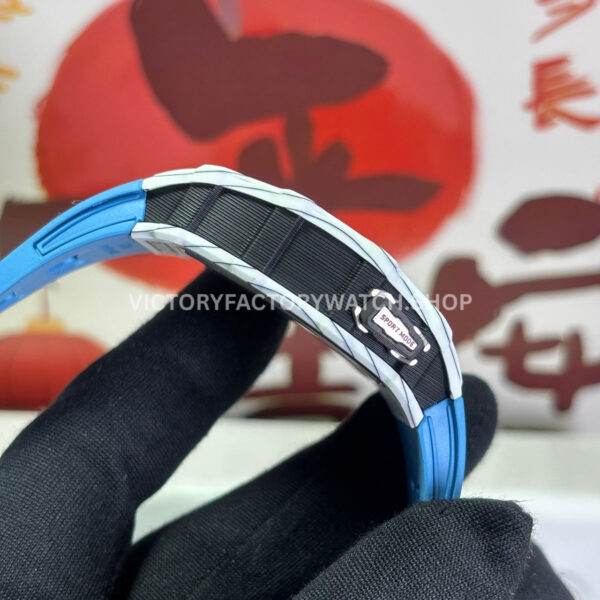 RM Factory Richard Mille RM 35-03 43mm White Carbon Fiber Light Blue Rubber Strap Black ( RM Factory Richard Mille RM 35-03 43mm White Carbon Fiber Light Blue Rubber Strap Black Skeletonized Dial