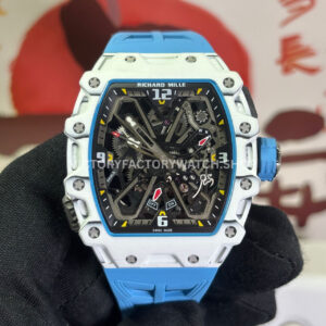 RM Factory Richard Mille RM 35-03 white carbon fiber light blue rubber strap black skeletonized dial