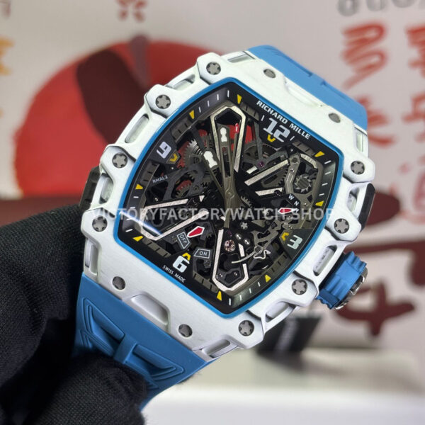RM Factory Richard Mille RM 35-03 43mm White Carbon Fiber Light Blue Rubber Strap Black ( (6) RM Factory Richard Mille RM 35-03 43mm White Carbon Fiber Light Blue Rubber Strap Black Skeletonized Dial