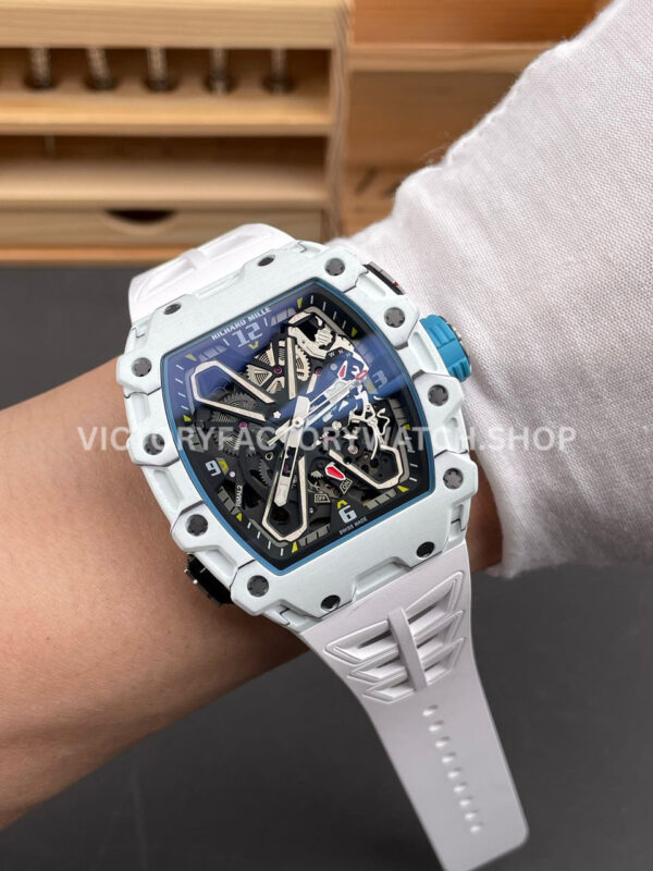 RM Factory Richard Mille RM 35-03 43mm White Carbon Fiber White Rubber Strap Black Skeletonized Dial