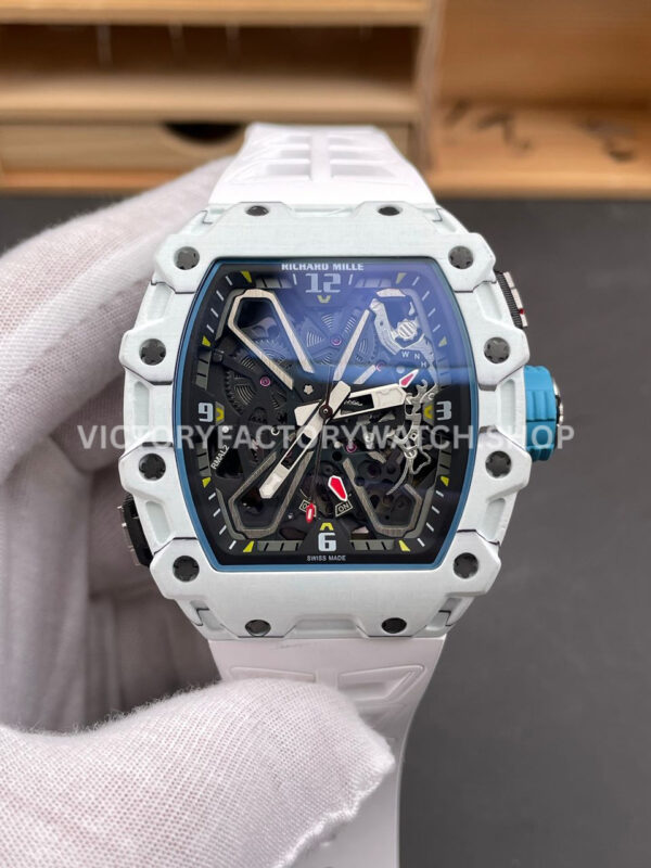 RM Factory Richard Mille RM 35-03 43mm White Carbon Fiber White Rubber Strap Black Skeletonized Dial