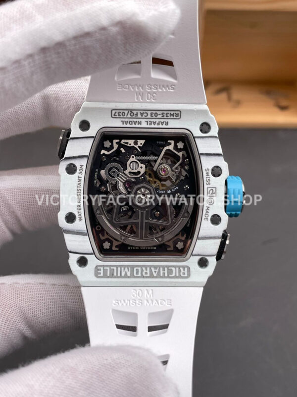 RM Factory Richard Mille RM 35-03 43mm White Carbon Fiber White Rubber Strap Black Skeletonized Dial