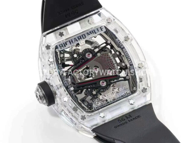 RM Factory Richard Mille RM 38-02 43.7mm Synthetic Crystal Black Rubber Strap Skeletonized Black Dia ( (8) RM Factory Richard Mille RM 38-02 43.7mm Synthetic Crystal Black Rubber Strap Skeletonized Black Dial