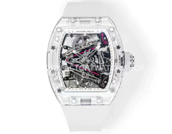 RM Factory Richard Mille RM 38-02 43.7mm Synthetic Crystal White Emulsion Rubber Strap Skelet (6) RM Factory Richard Mille RM 38-02 43.7mm synthetic crystal white emulsion rubber strap skeletonized white dial