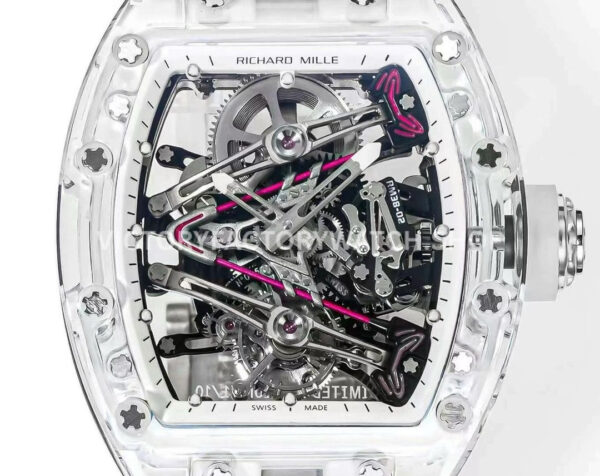 RM Factory Richard Mille RM 38-02 43.7mm Synthetic Crystal White Emulsion Rubber Strap Skelet (9) RM Factory Richard Mille RM 38-02 43.7mm Synthetic Crystal White Emulsion Rubber Strap Skeletonized White Dial