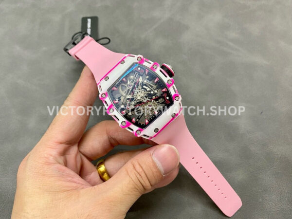 RM Factory Richard Mille RM 38-02 43.7mm White Carbon Fiber Pink Rubber Strap Skeletonized Dial (1) RM Factory Richard Mille RM 38-02 43.7mm White Carbon Fiber Pink Rubber Strap Skeletonized Dial