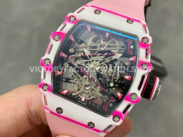 RM Factory Richard Mille RM 38-02 43.7mm White Carbon Fiber Pink Rubber Strap Skeletonized Dial (2) RM Factory Richard Mille RM 38-02 43.7mm White Carbon Fiber Pink Rubber Strap Skeletonized Dial