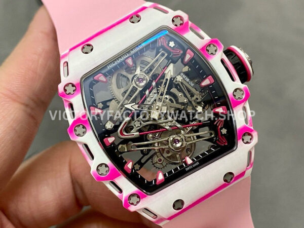 RM Factory Richard Mille RM 38-02 43.7mm White Carbon Fiber Pink Rubber Strap Skeletonized Dial (6) RM Factory Richard Mille RM 38-02 43.7mm White Carbon Fiber Pink Rubber Strap Skeletonized Dial