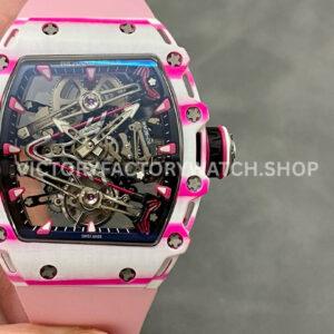 RM Factory Richard Mille RM 38-02 43.7mm white carbon fiber pink rubber strap skeletonized dial