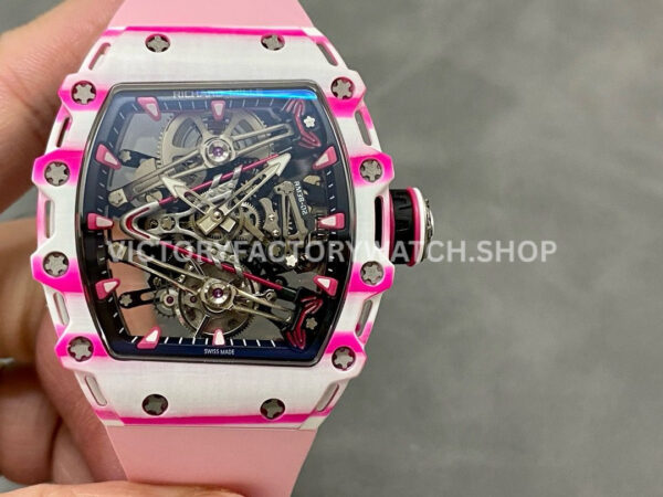 RM Factory Richard Mille RM 38-02 43.7mm White Carbon Fiber Pink Rubber Strap Skeletonized Dial (9) RM Factory Richard Mille RM 38-02 43.7mm white carbon fiber pink rubber strap skeletonized dial