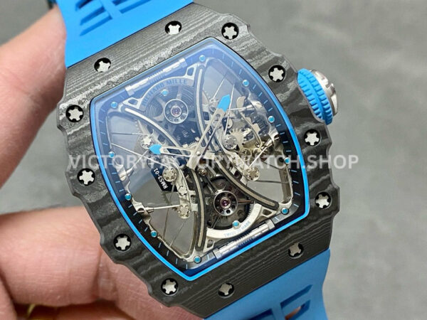 RM Factory Richard Mille RM 53-01 43mm Carbon Fiber Blue Rubber Strap Skeletonized Black Dial (4) RM Factory Richard Mille RM 53-01 43mm Carbon Fiber Blue Rubber Strap Skeletonized Black Dial