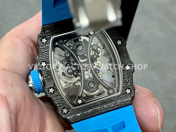 RM Factory Richard Mille RM 53-01 43mm Carbon Fiber Blue Rubber Strap Skeletonized Black Dial (7) RM Factory Richard Mille RM 53-01 43mm Carbon Fiber Blue Rubber Strap Skeletonized Black Dial