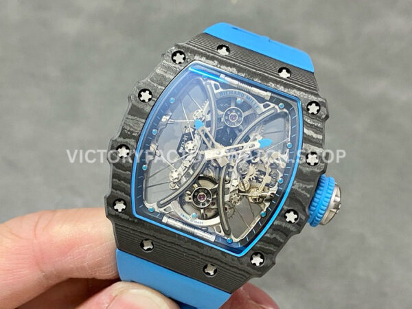 RM Factory Richard Mille RM 53-01 43mm Carbon Fiber Blue Rubber Strap Skeletonized Black Dial (8) RM Factory Richard Mille RM 53-01 43mm Carbon Fiber Blue Rubber Strap Skeletonized Black Dial