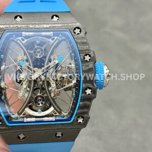 RM Factory Richard Mille RM 53-01 43mm Carbon Fiber Blue Rubber Strap Skeletonized Black Dial (9) RM Factory Richard Mille RM 53-01 43mm carbon fiber blue rubber strap skeletonized black dial