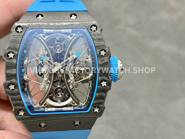 RM Factory Richard Mille RM 53-01 43mm Carbon Fiber Blue Rubber Strap Skeletonized Black Dial (9) RM Factory Richard Mille RM 53-01 43mm carbon fiber blue rubber strap skeletonized black dial