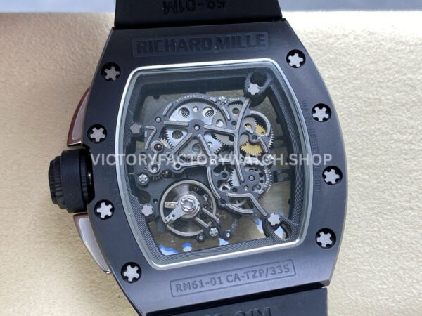 RM Factory Richard Mille RM 61-01 42.7mm Black Ceramic Black Rubber Strap Black Skeleton Dial (10) RM Factory Richard Mille RM 61-01 42.7mm Black Ceramic Black Rubber Strap Black Skeleton Dial
