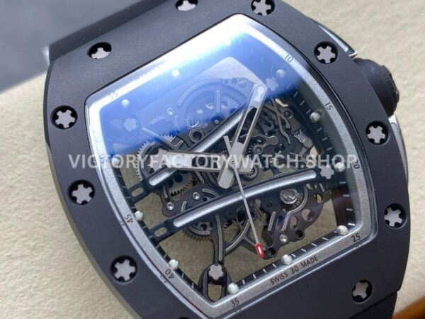 RM Factory Richard Mille RM 61-01 42.7mm Black Ceramic Black Rubber Strap Silver Skeleton Dial